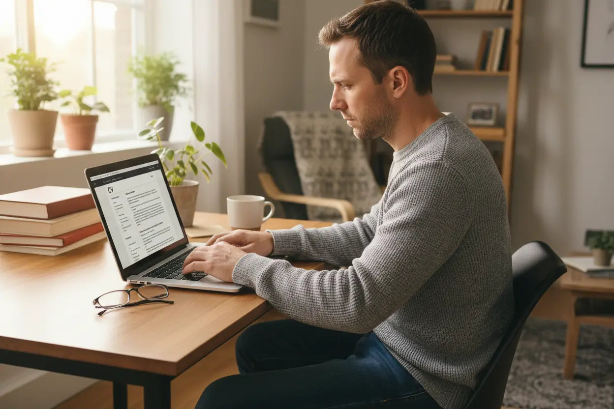 man typing CV 